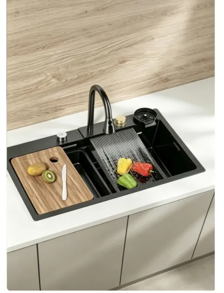 Nano black modern kitchen sink with chopping board